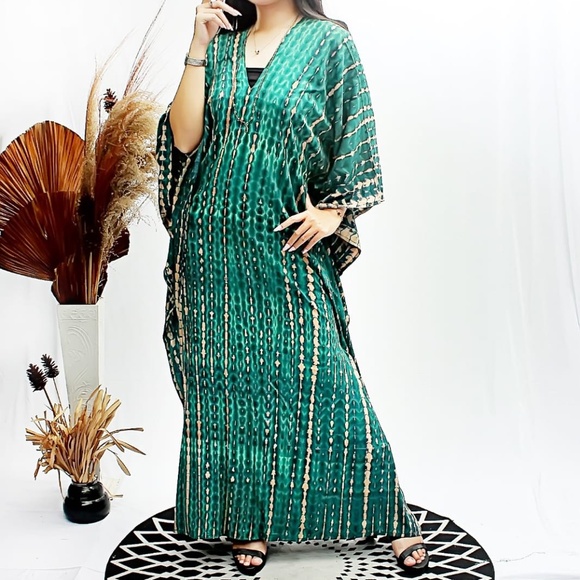 0118/ Hand Tie-Dye Rayon Caftan: Bohemian Maxi Dress, Resort Wear - Picture 6 of 15